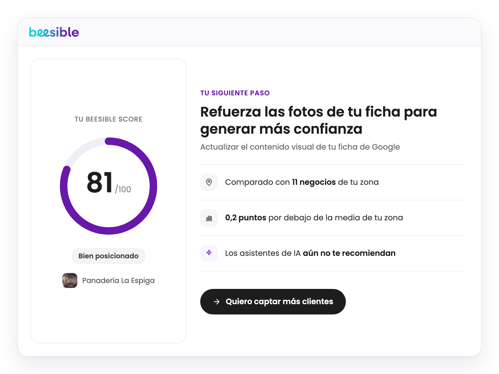 Fisioterapeuta atendiendo a un paciente mientras Beelma analiza la visibilidad del negocio